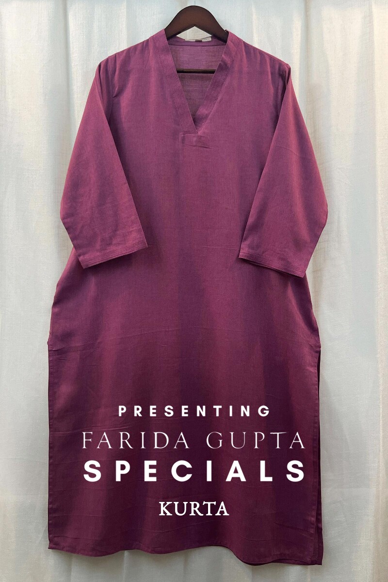 Mauve Handcrafted Straight Handloom Cotton Kurta