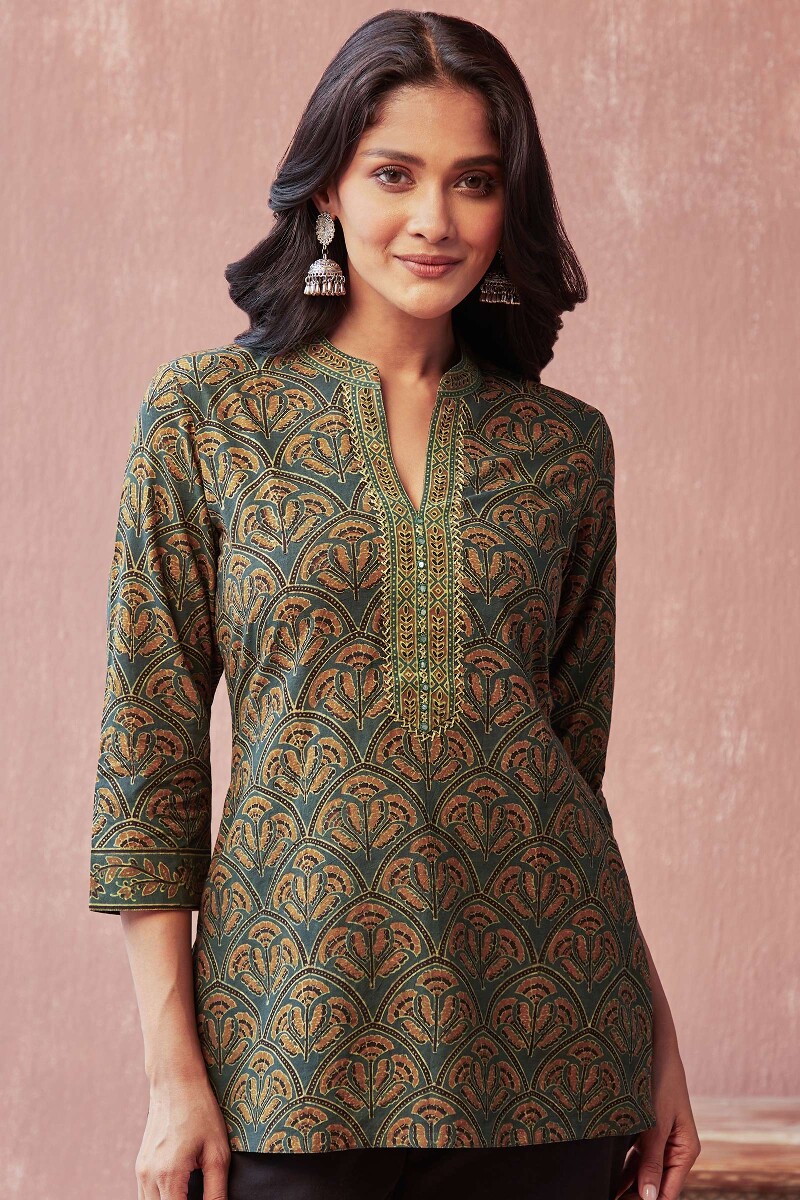 Ajrak Hand Block-Printed Cotton Top