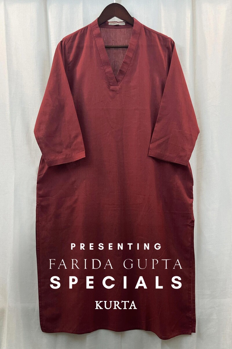 Red Handcrafted Straight Handloom Cotton Kurta