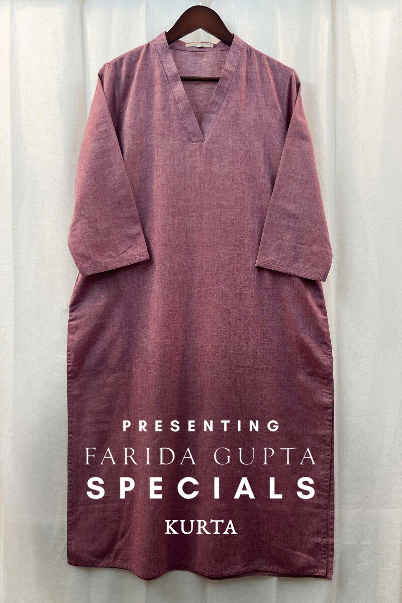Pink Handcrafted Straight Handloom Cotton Kurta