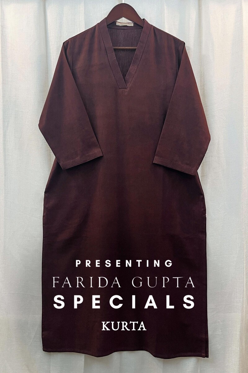 Maroon Handcrafted Straight Handloom Cotton Kurta
