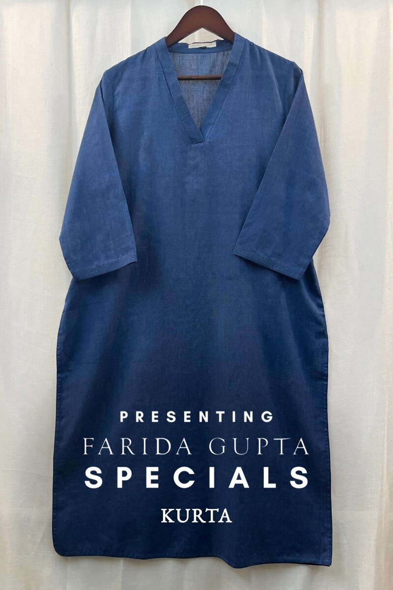 Indigo Handcrafted Straight Handloom Cotton Kurta
