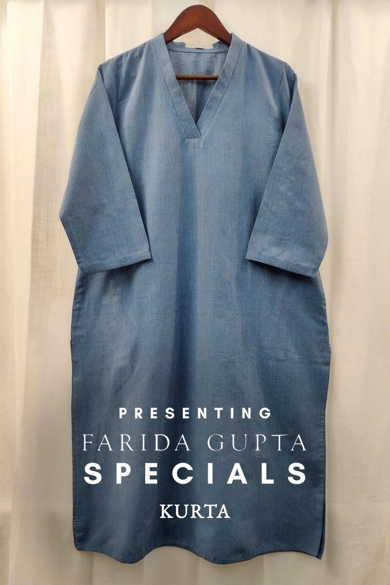 Blue Handcrafted Straight Handloom Cotton Kurta
