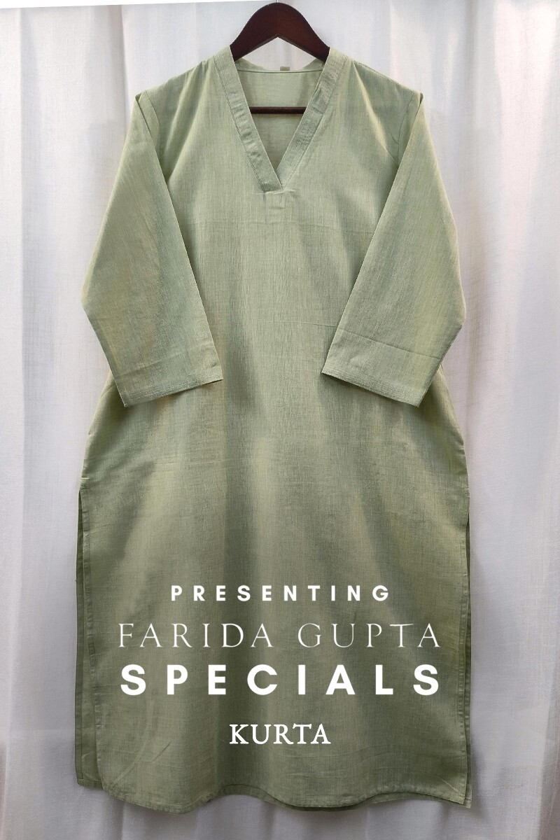 Green Handcrafted Straight Handloom Cotton Kurta