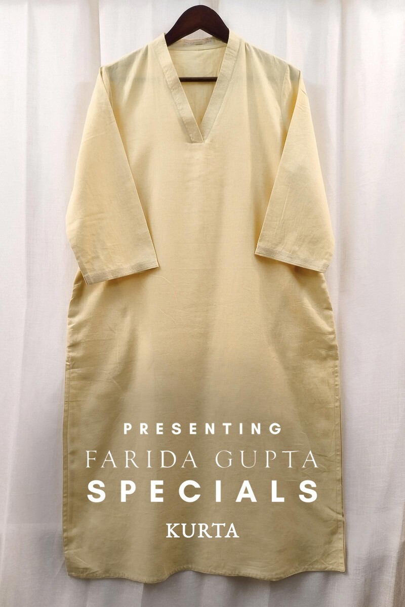 Yellow Handcrafted Straight Handloom Cotton Kurta