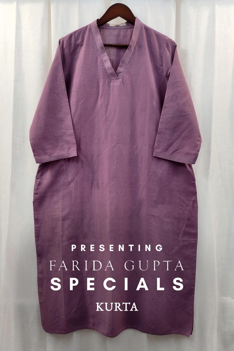Purple Handcrafted Straight Handloom Cotton Kurta