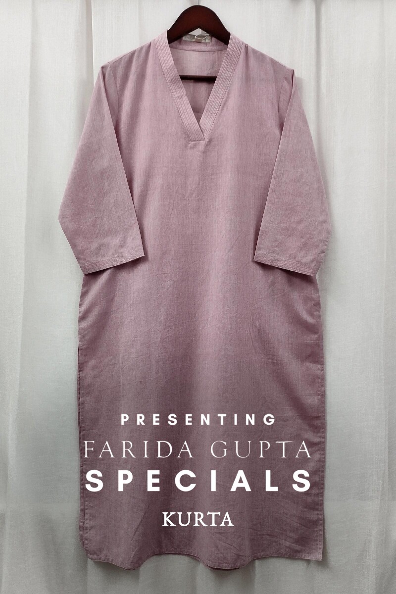 Pink Handcrafted Straight Handloom Cotton Kurta