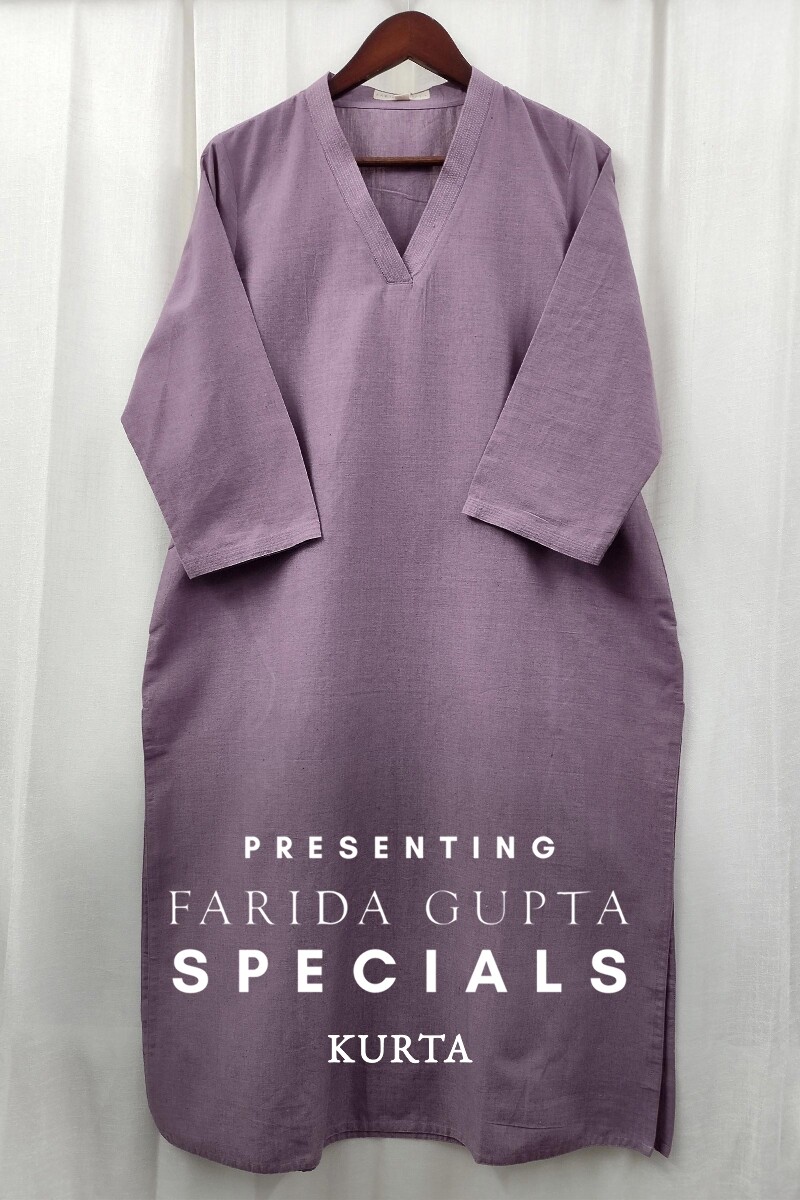 Purple Handcrafted Straight Handloom Cotton Kurta