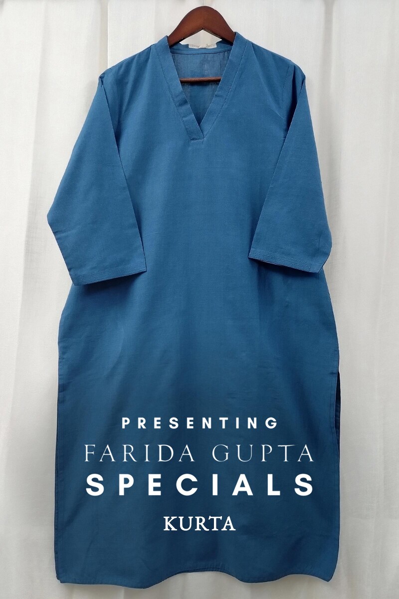 Teal Handcrafted Straight Handloom Cotton Kurta