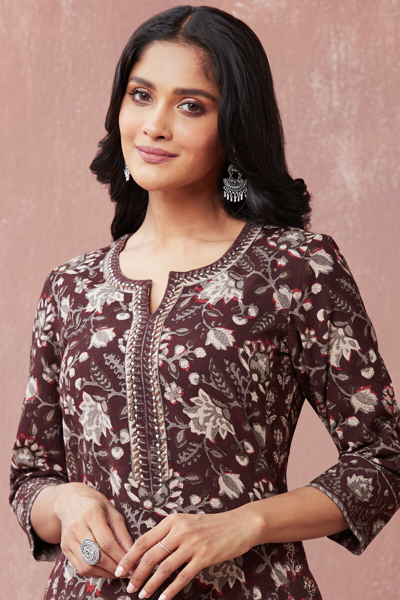 Bagru Hand Block-Printed Straight Cotton Flax Kurta
