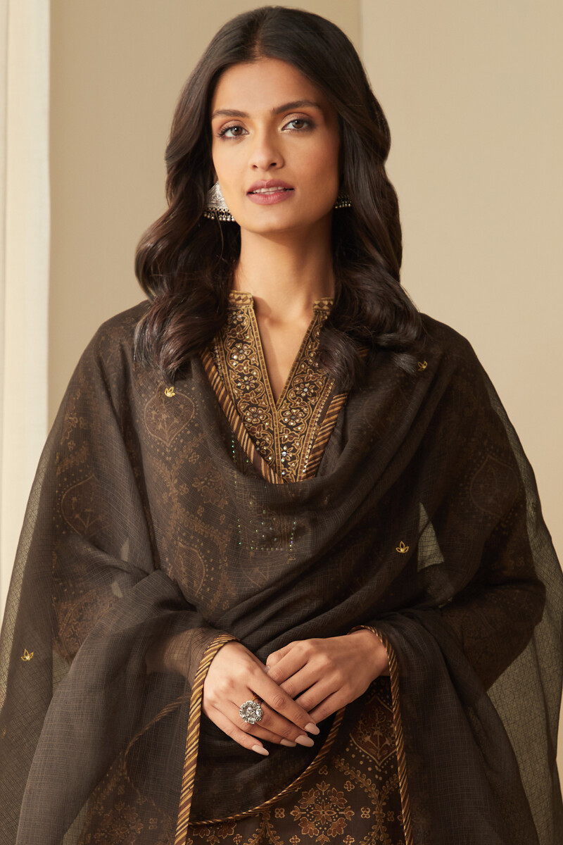 Brown Handcrafted Kota Dupatta