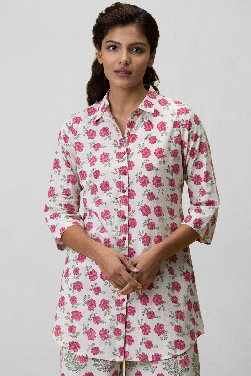 Off-White Hand Block-Printed Cotton Loungewear Set
