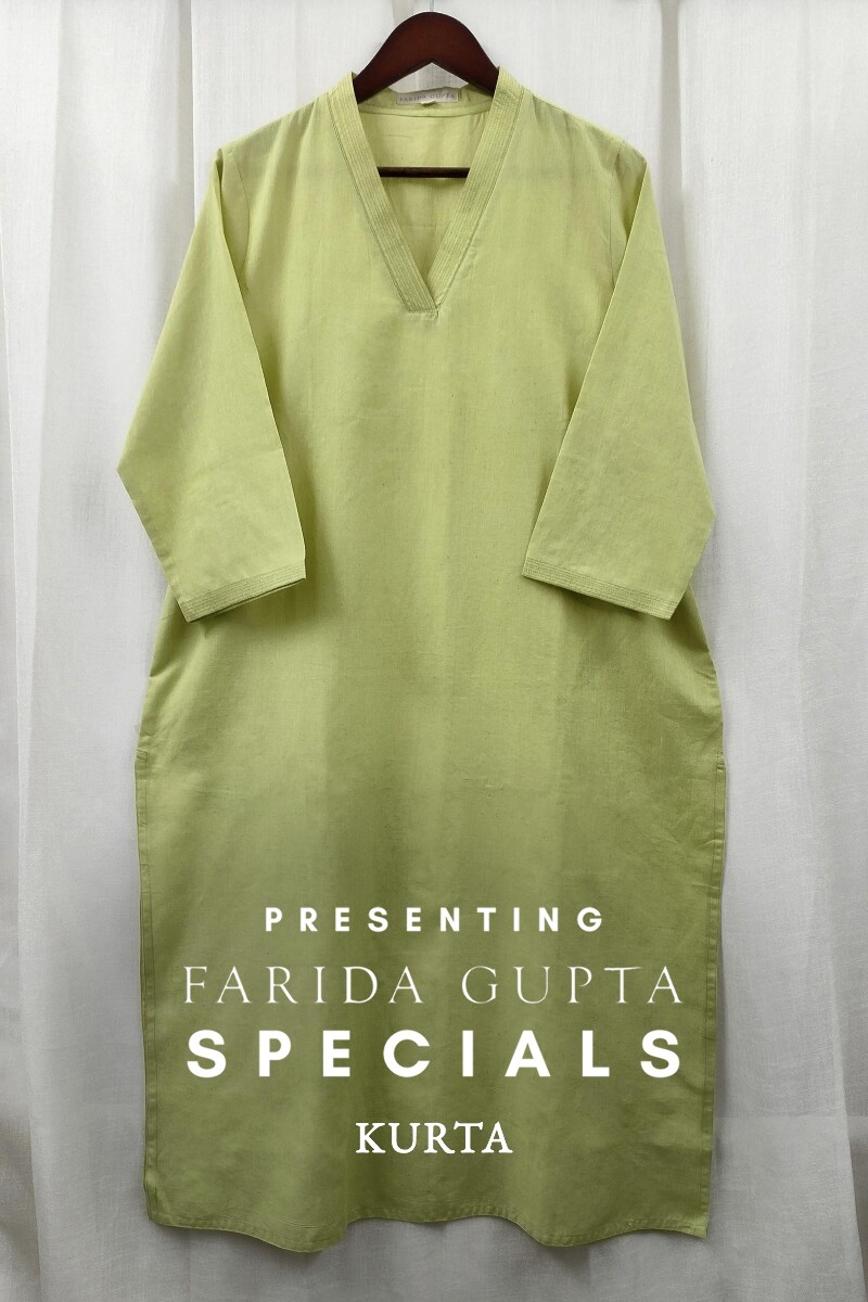 Lime Green Handcrafted Straight Handloom Cotton Kurta
