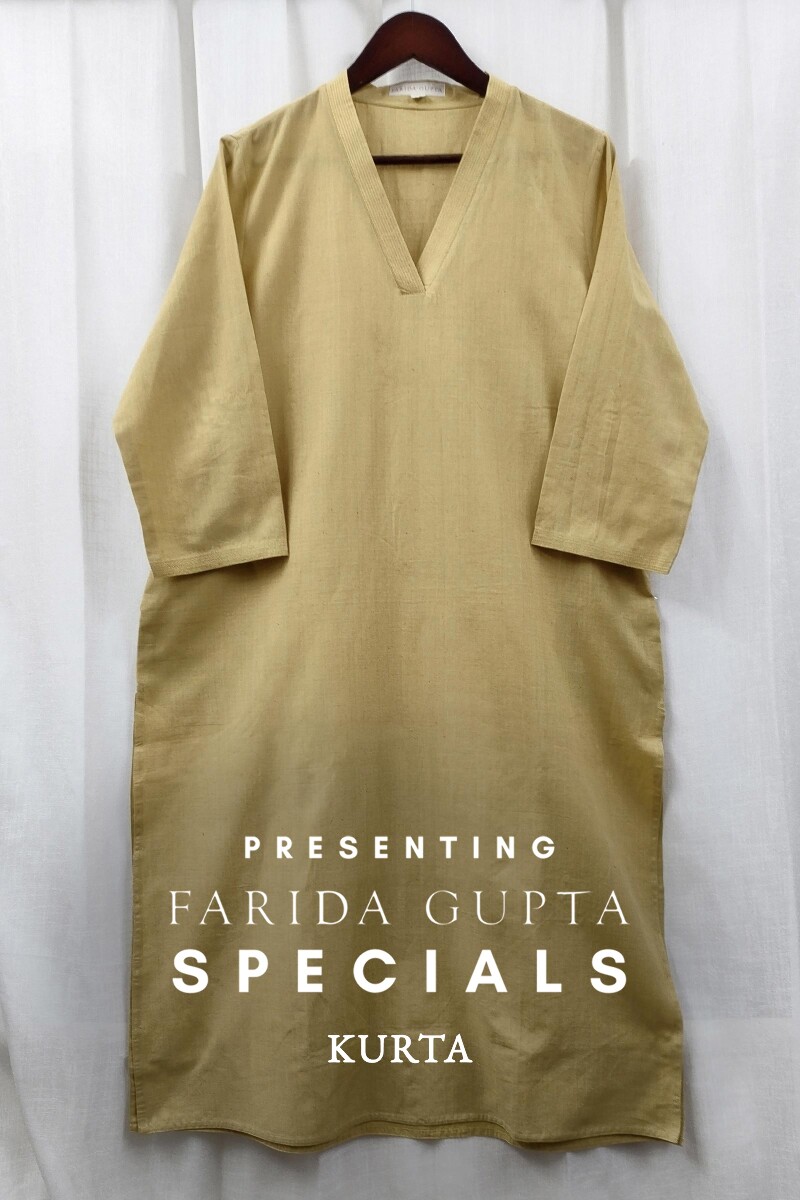 Yellow Handcrafted Straight Handloom Cotton Kurta