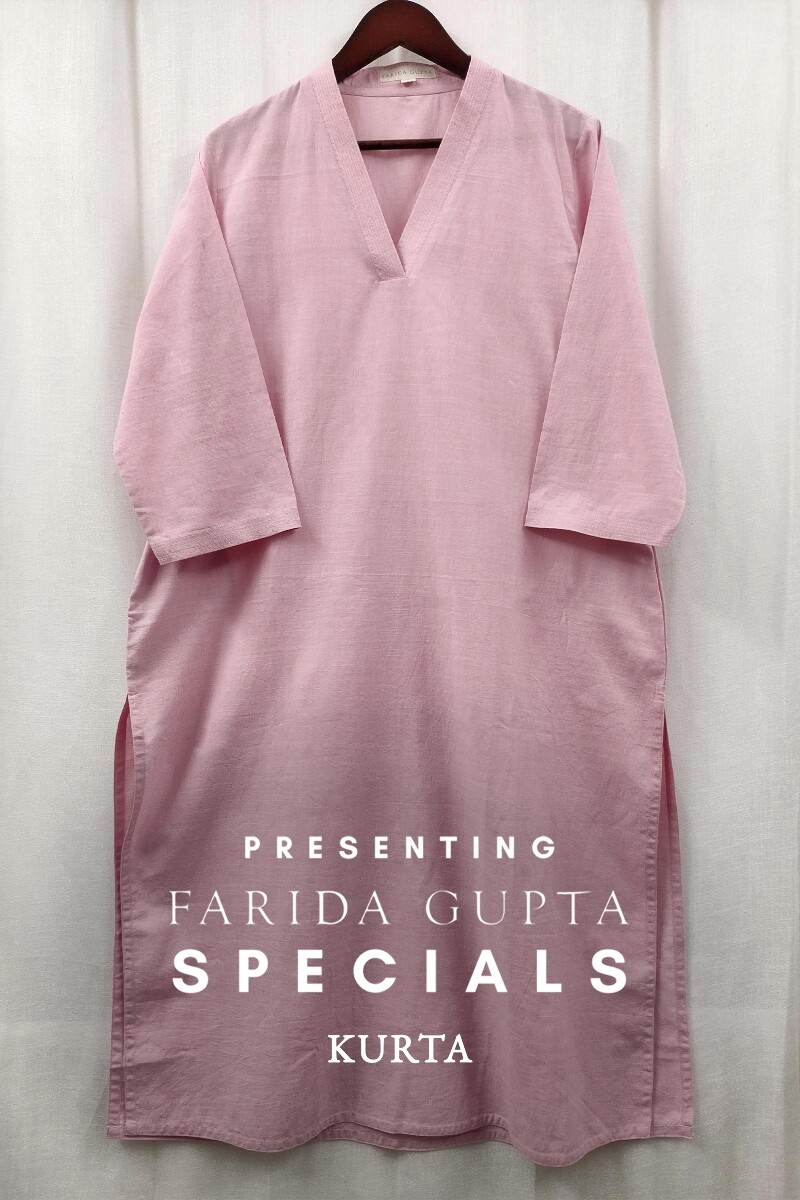 Light Pink Handcrafted Straight Handloom Cotton Kurta