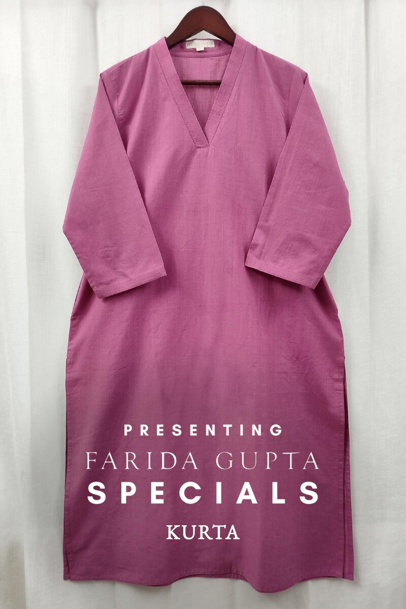 Pink Handcrafted Straight Handloom Cotton Kurta