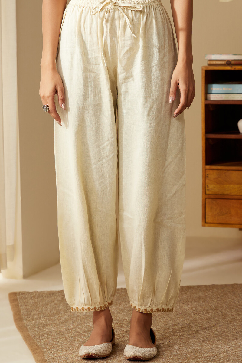 Off-White Handcrafted Cotton Flax Izhaar Pants