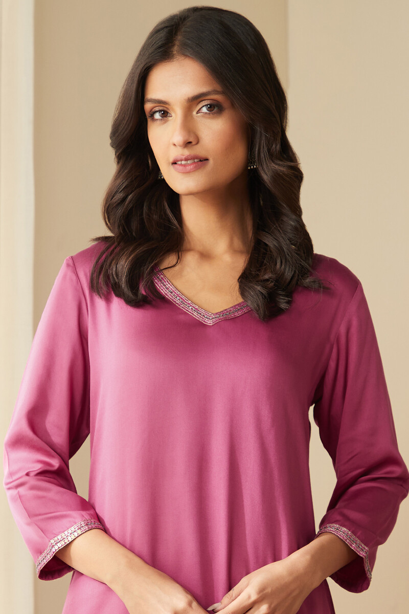 Pink Handcrafted Straight Viscose Kurta