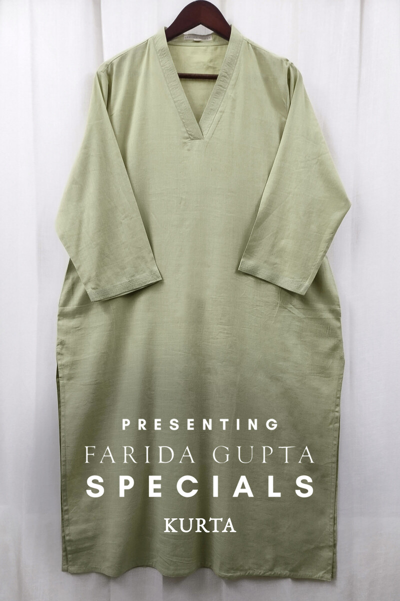 Light Green Handcrafted Straight Handloom Cotton Kurta