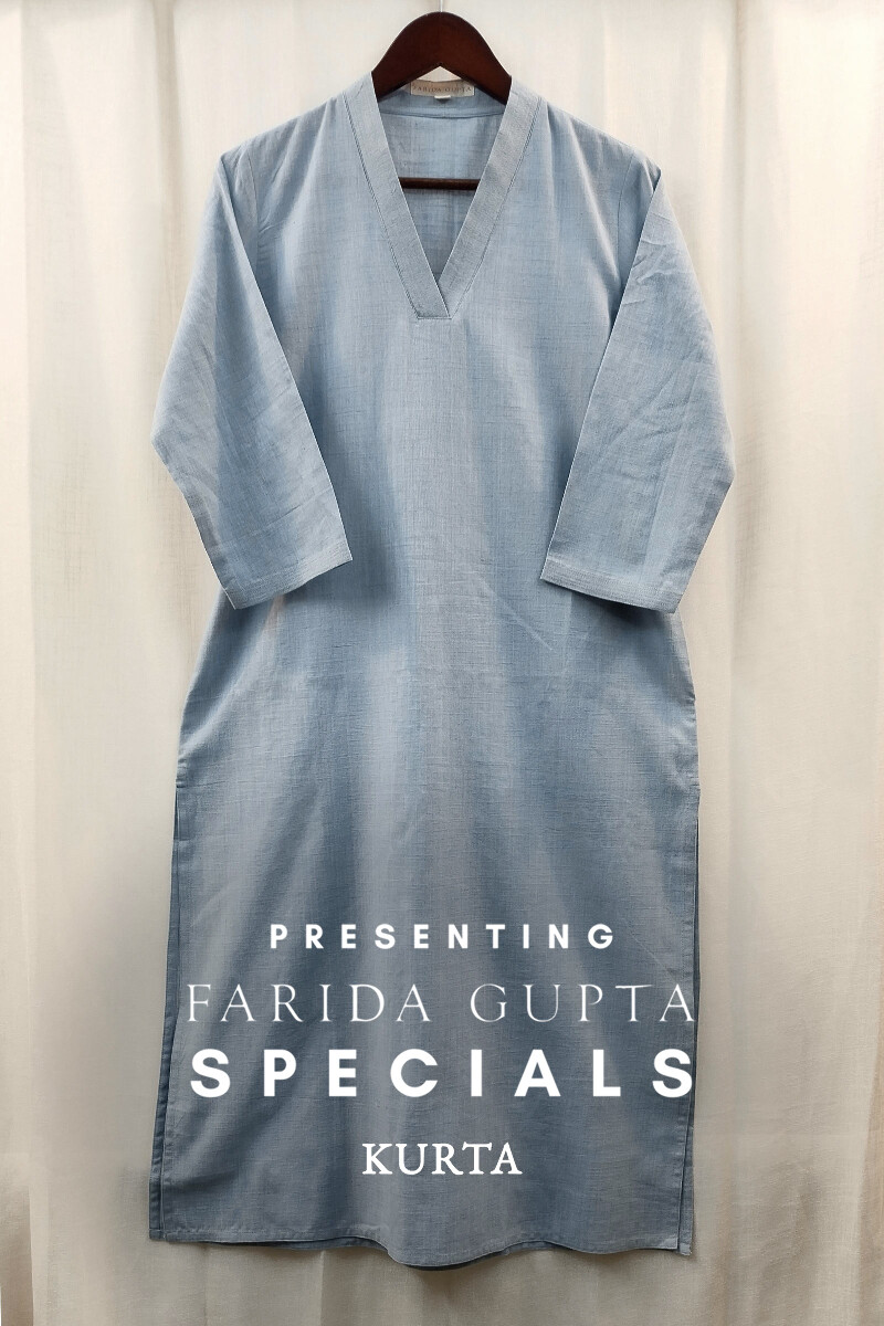 Sky Blue Handcrafted Straight Handloom Cotton Kurta