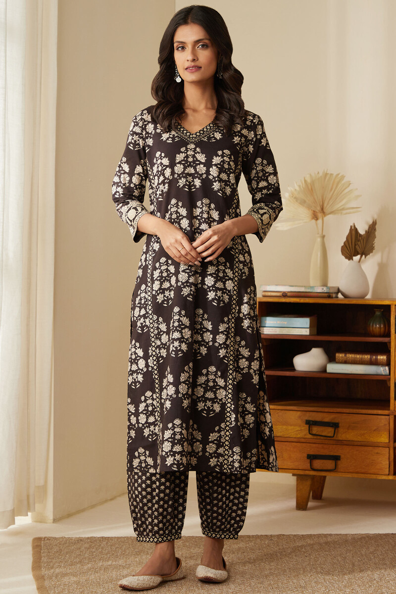 Bagru Hand Block-Printed Straight Cotton Kurta