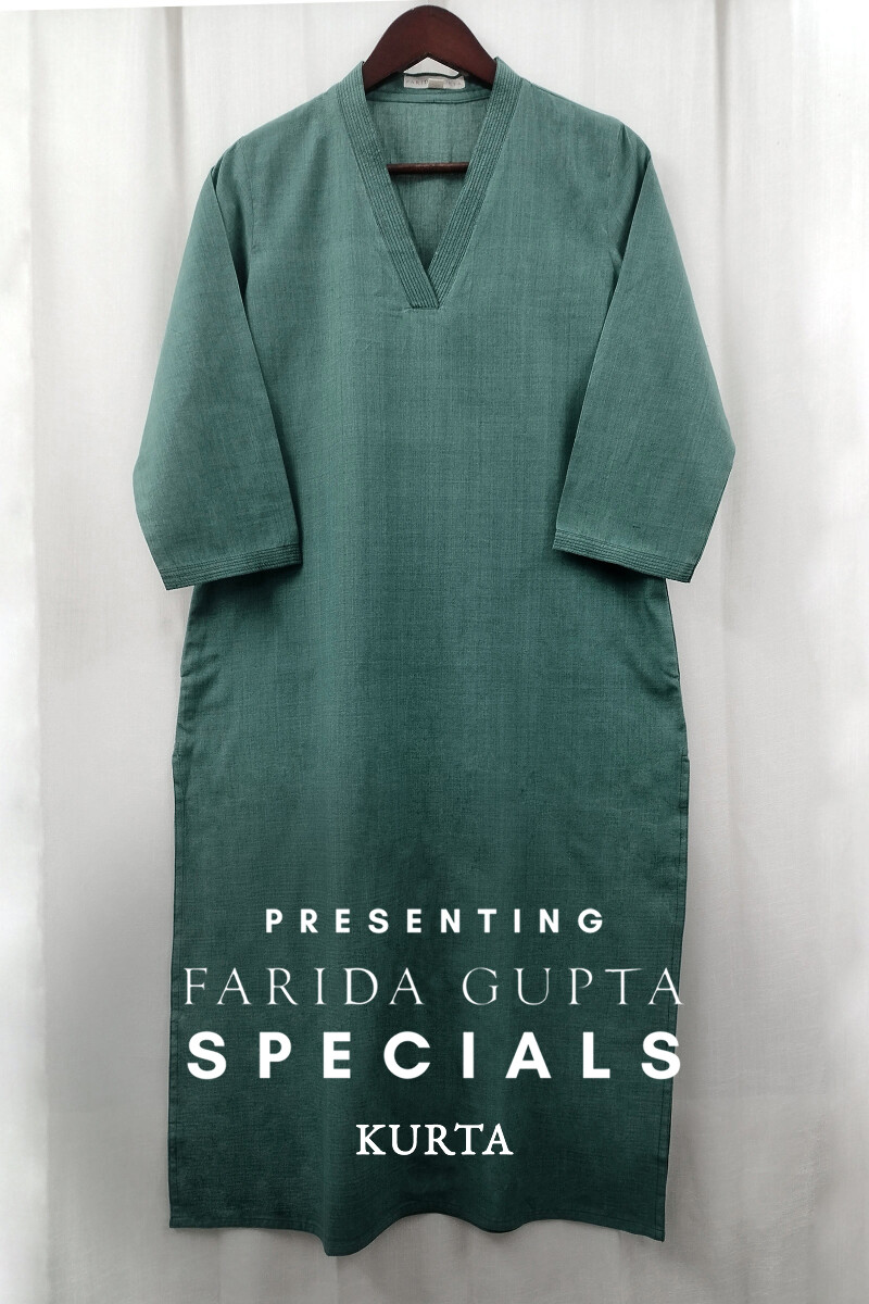 Dark Teal Handcrafted Straight Handloom Cotton Kurta