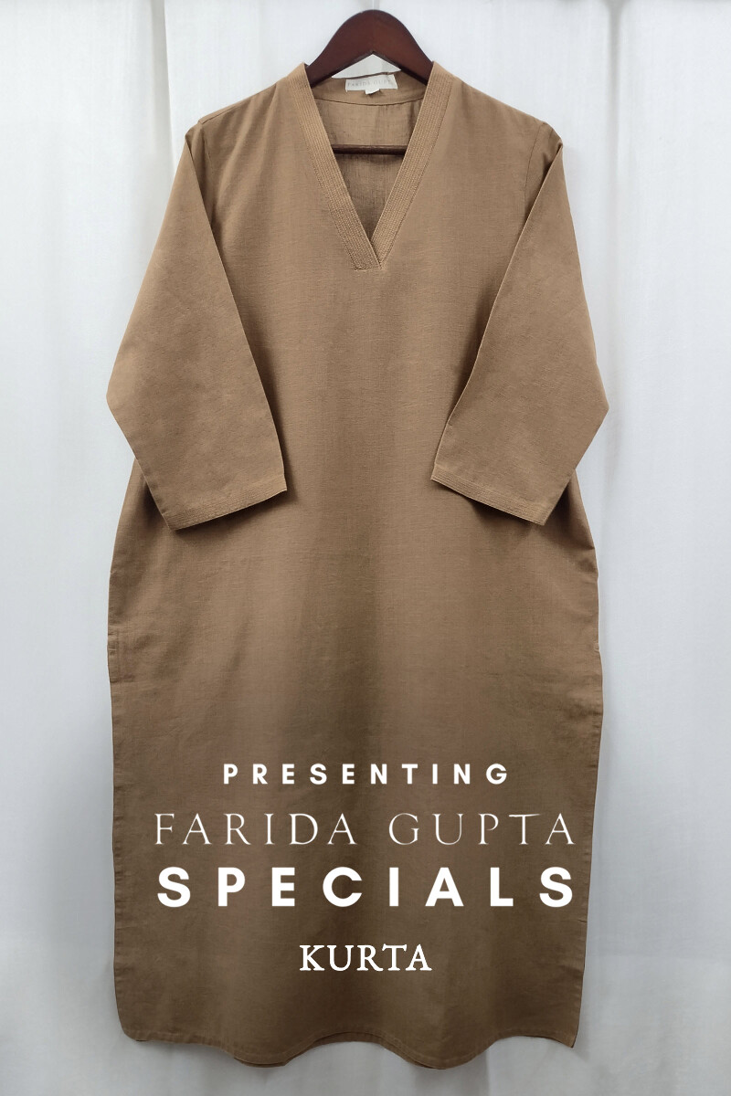 Brown Handcrafted Straight Handloom Cotton Kurta