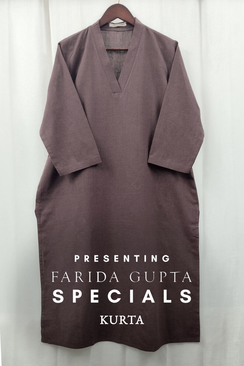 Dark Brown Handcrafted Straight Handloom Cotton Kurta