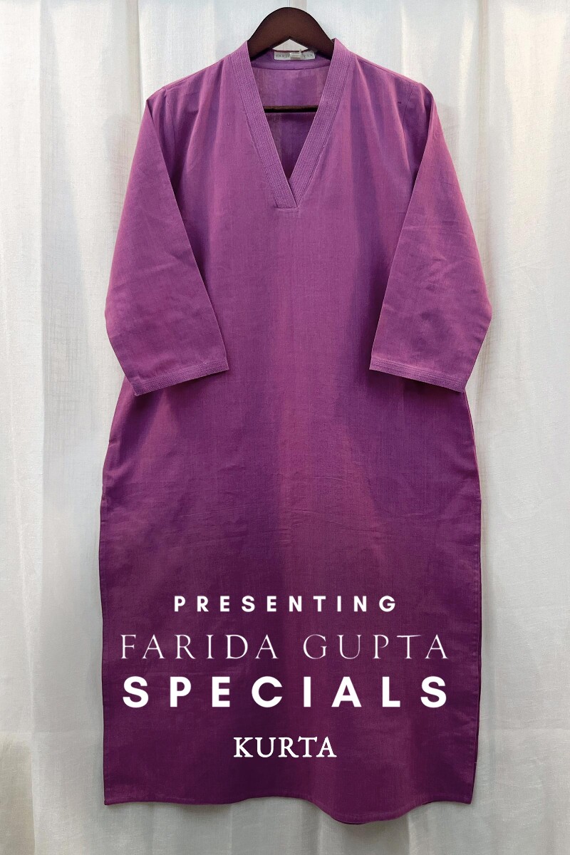 Purple Handcrafted Straight Handloom Cotton Kurta