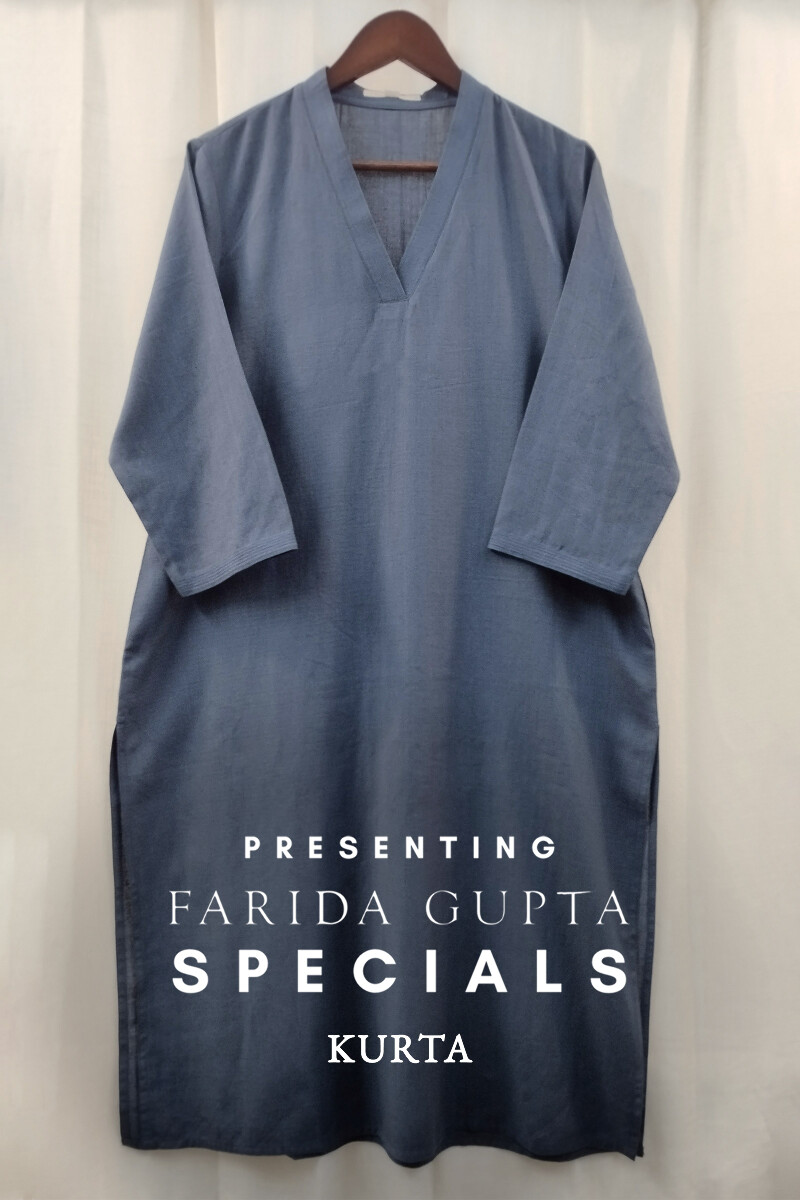 Navy Blue Handcrafted Straight Handloom Cotton Kurta