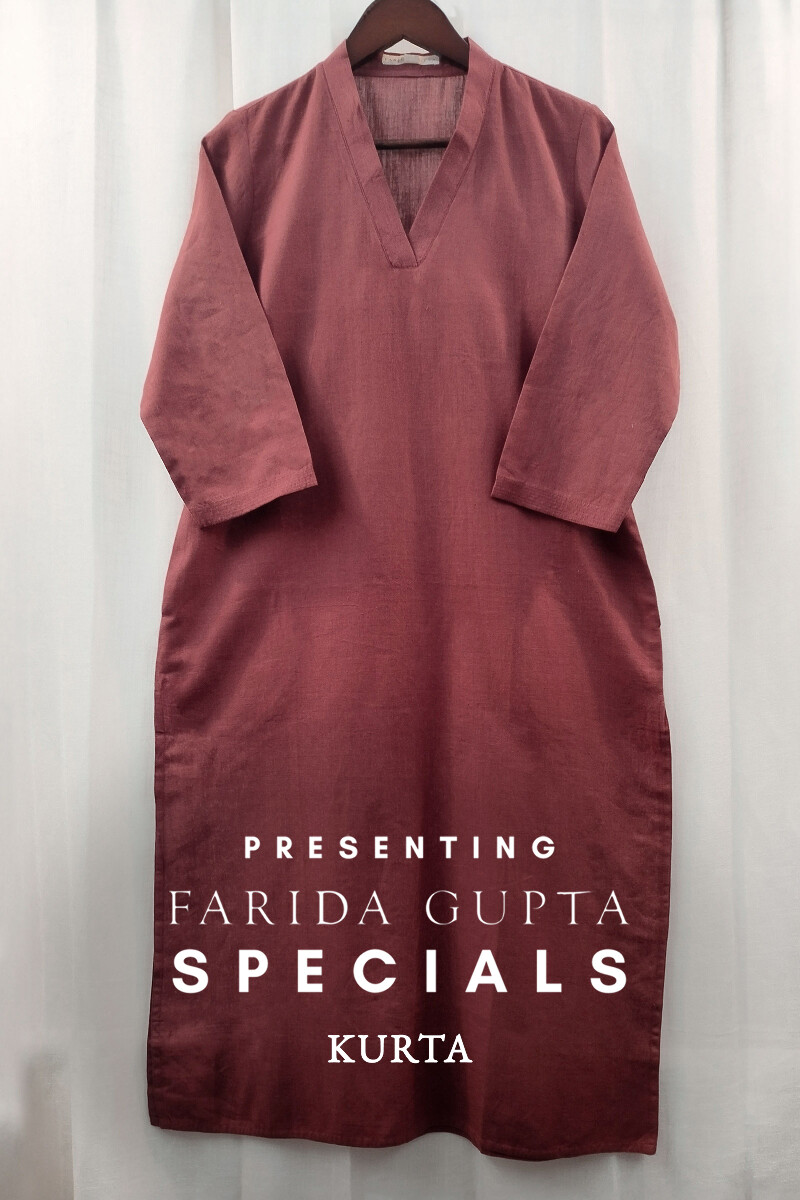 Maroon Handcrafted Straight Handloom Cotton Kurta