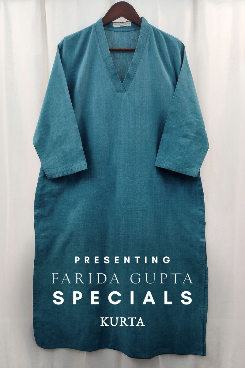 Pine Green Handcrafted Straight Handloom Cotton Kurta