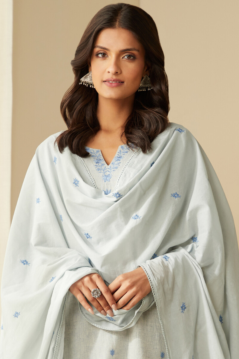Blue Handcrafted Cotton Mul Dupatta