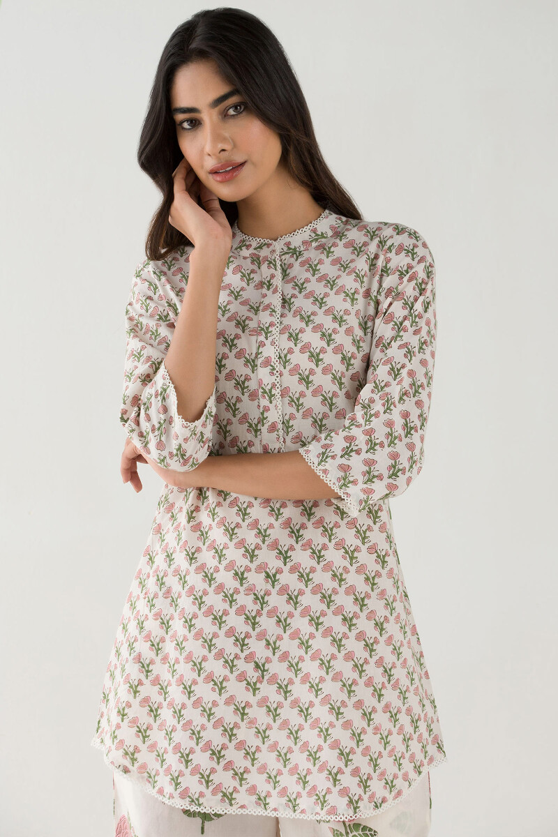 White Hand Block-Printed Cotton Loungewear Set