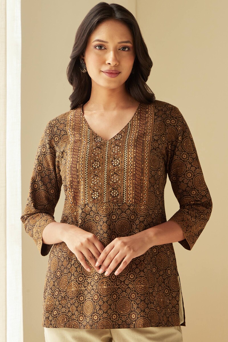 Ajrak Hand Block-Printed Cotton Top
