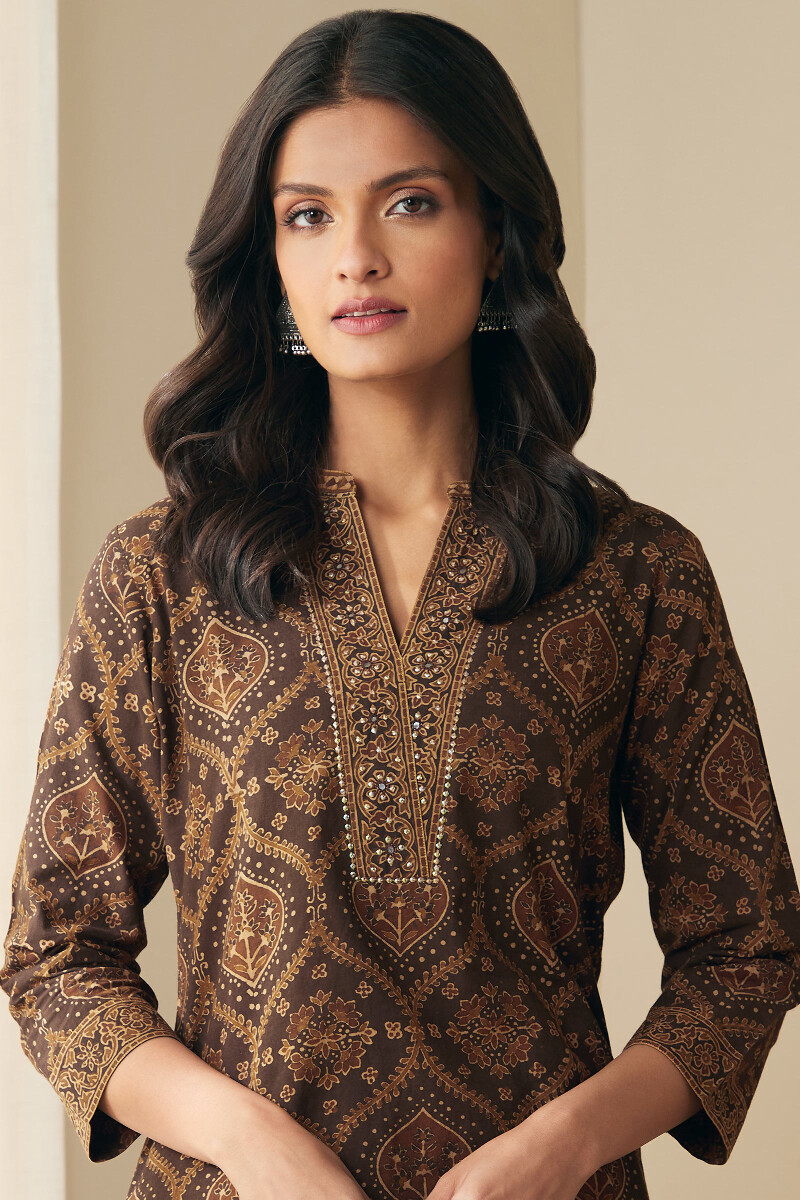 Ajrak Hand Block-Printed Straight Cotton Kurta