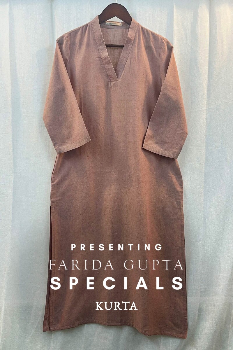 Brown Handcrafted Straight Handloom Cotton Kurta