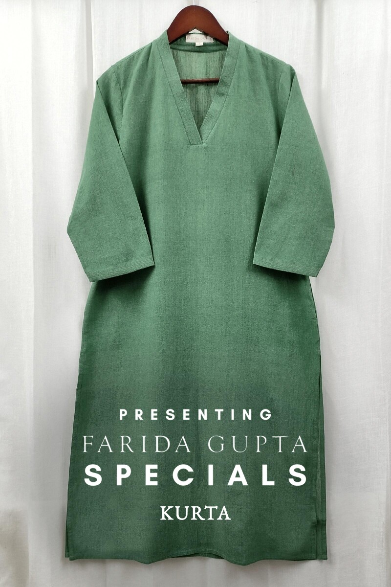Green Handcrafted Straight Handloom Cotton Kurta