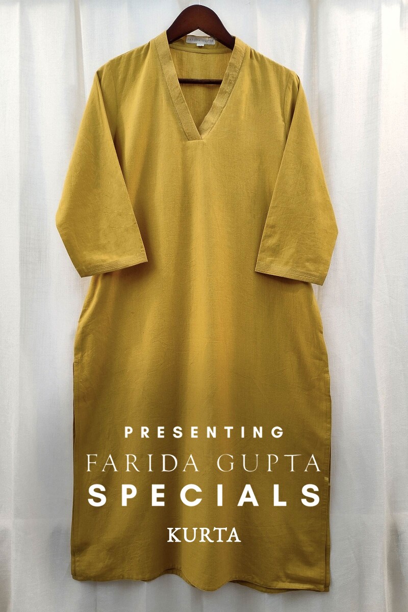 Gold Handcrafted Straight Handloom Cotton Kurta