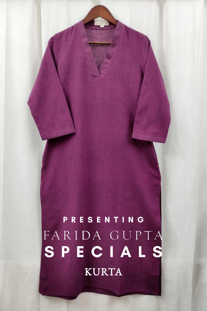 Dark Purple Handcrafted Straight Handloom Cotton Kurta