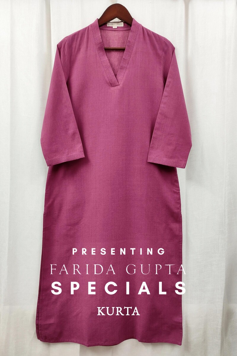Dark Pink Handcrafted Straight Handloom Cotton Kurta