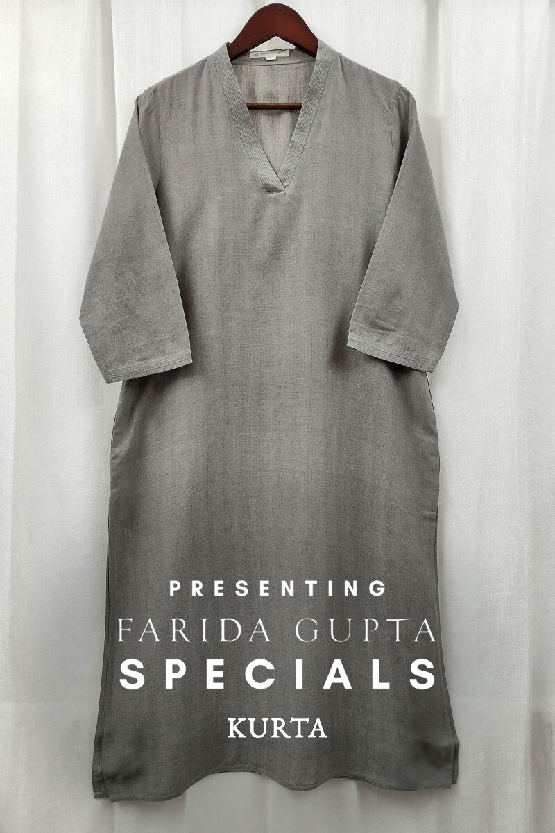 Grey Handcrafted Straight Handloom Cotton Kurta