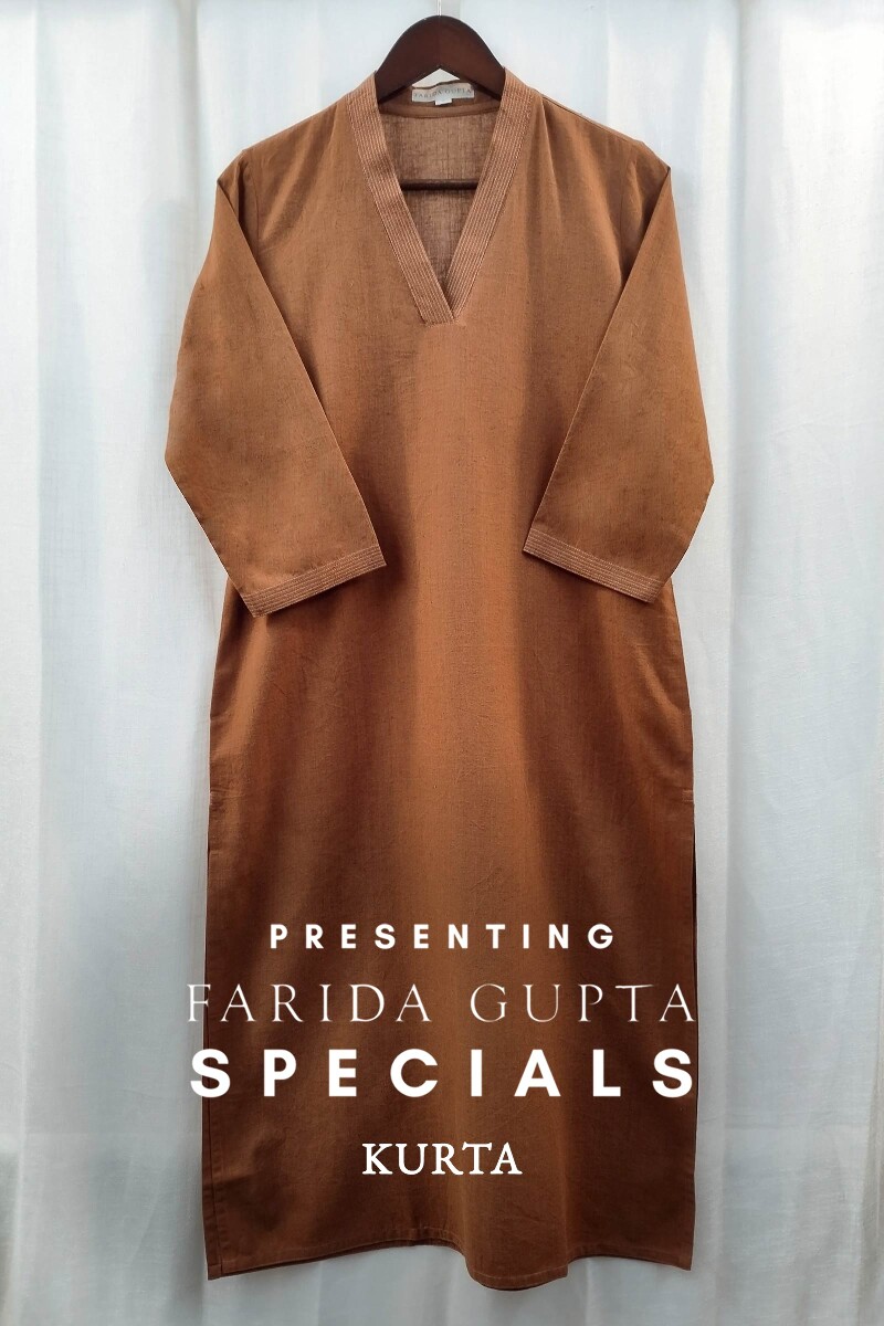 Brown Handcrafted Straight Handloom Cotton Kurta