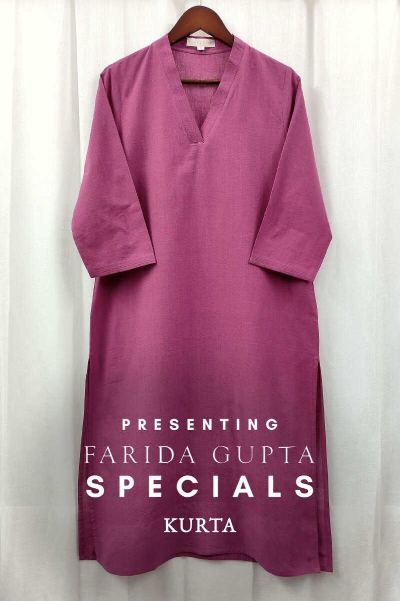 Dark Pink Handcrafted Straight Handloom Cotton Kurta
