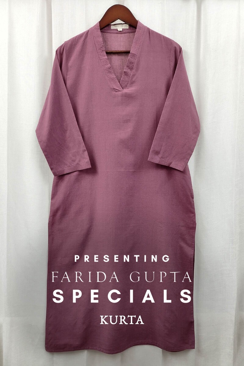 Purple Handcrafted Straight Handloom Cotton Kurta