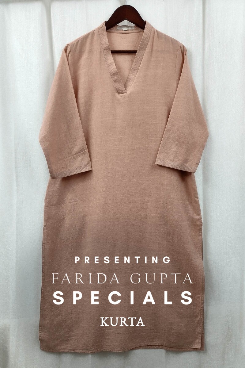 Peach Handcrafted Straight Handloom Cotton Kurta