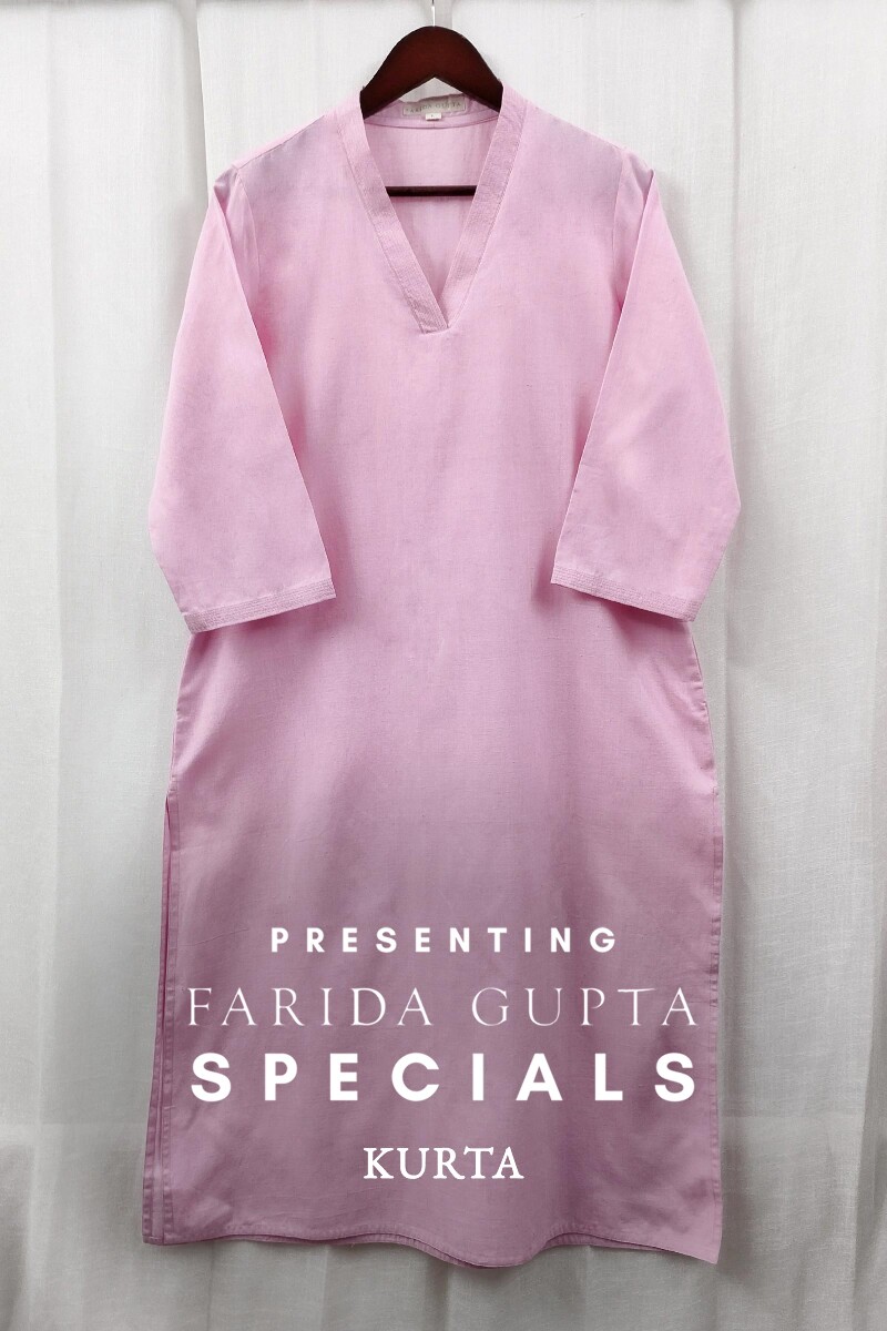 Rose Pink Handcrafted Straight Handloom Cotton Kurta