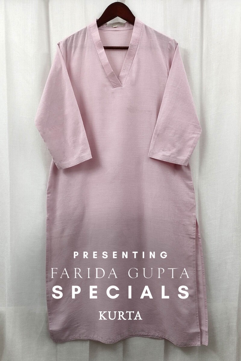 Baby Pink Handcrafted Straight Handloom Cotton Kurta