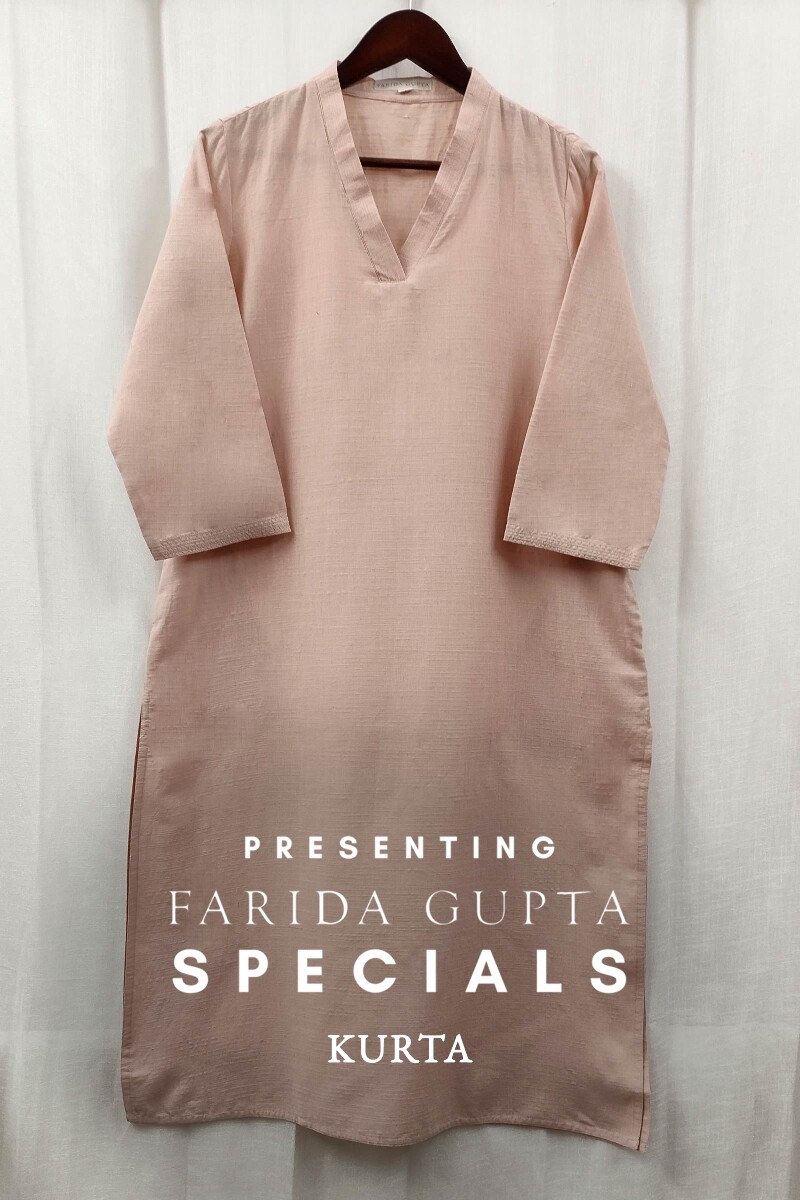 Light Peach Handcrafted Straight Handloom Cotton Kurta
