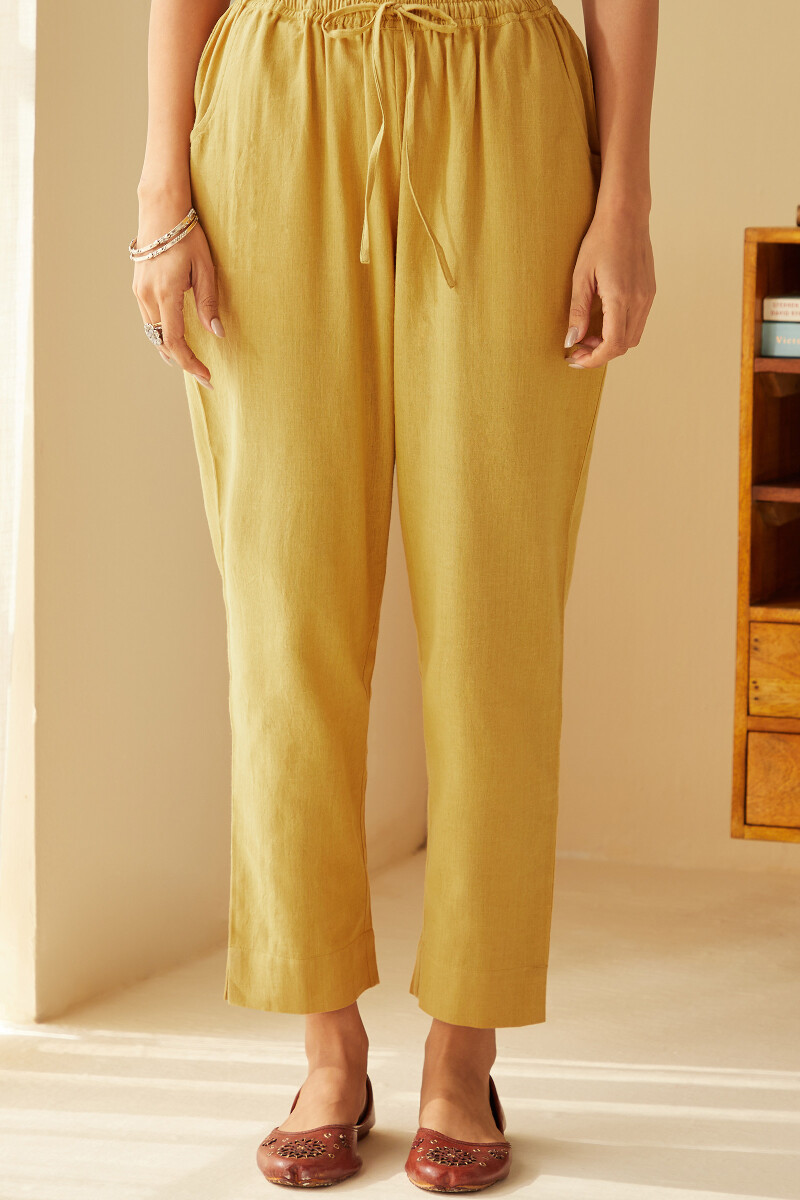 Mustard Handcrafted Cotton Flax Narrow Pants